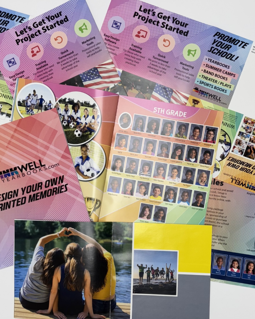 Sample school yearbook layouts and printed pages