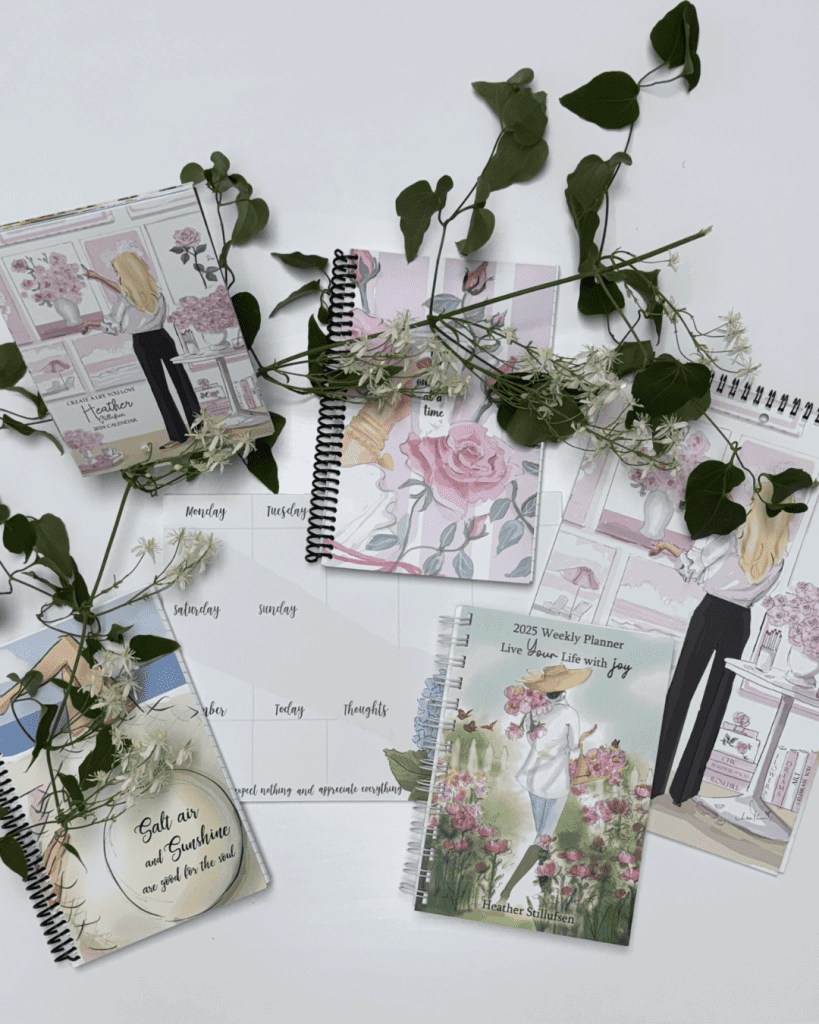 Personalized floral weekly planners and spiral-bound custom stationery
