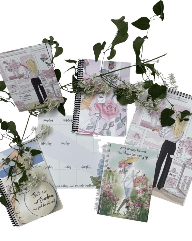 Decorative planners with floral designs and weekly layouts